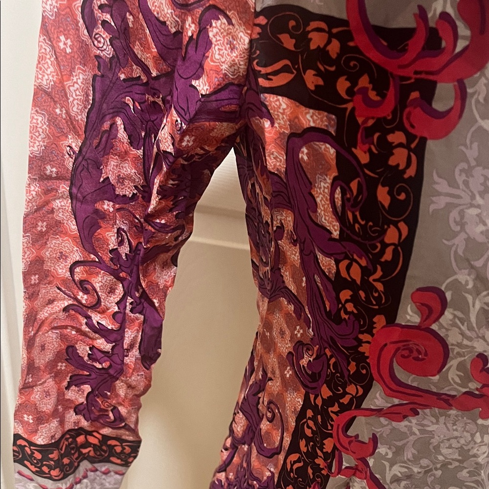 Hale Bob colorful top w/ flowers, Sz S silk, long sleeves, v- neck, bohemian - Picture 7 of 12